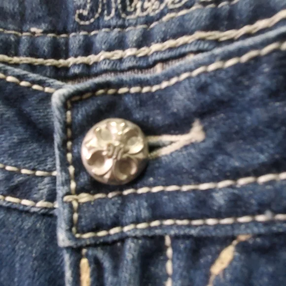 Miss Me Boot Women's Size 27 Jeans Actual 28x30 Denim Beaded Jeweled Blue - Picture 7 of 16